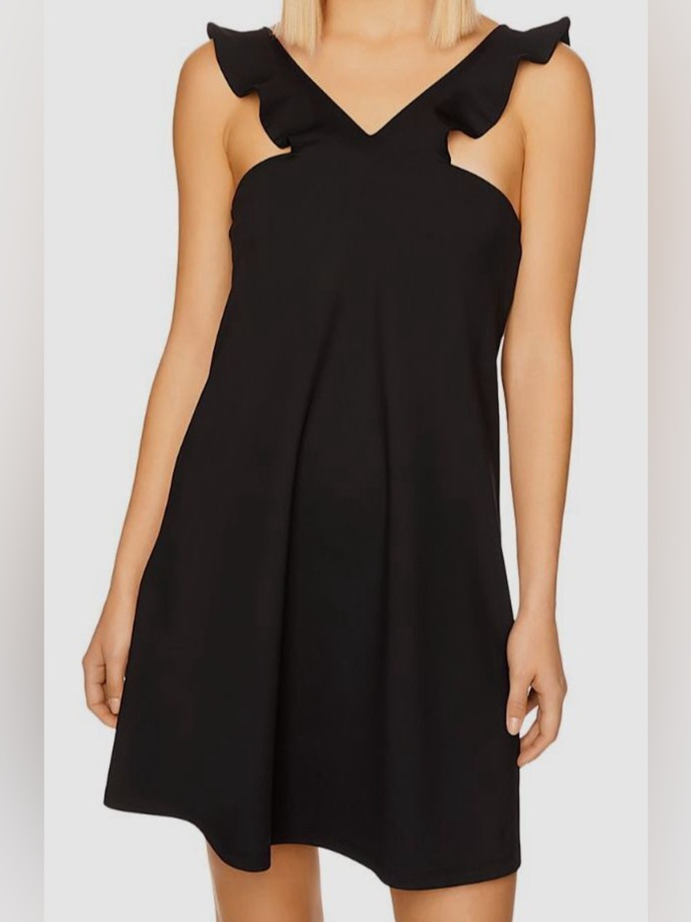 Susana Monaco Black Ruffle-Shoulder Mini Dress m